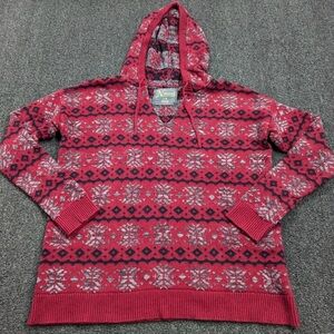 XL Naturals Reflection fair isle snowflake Soft pullover hooded Sweater Burgundy